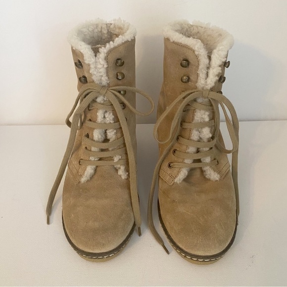 J. Crew MacAlister Wedge Suede Shearling Ankle Boots - 7 - Picture 4 of 16